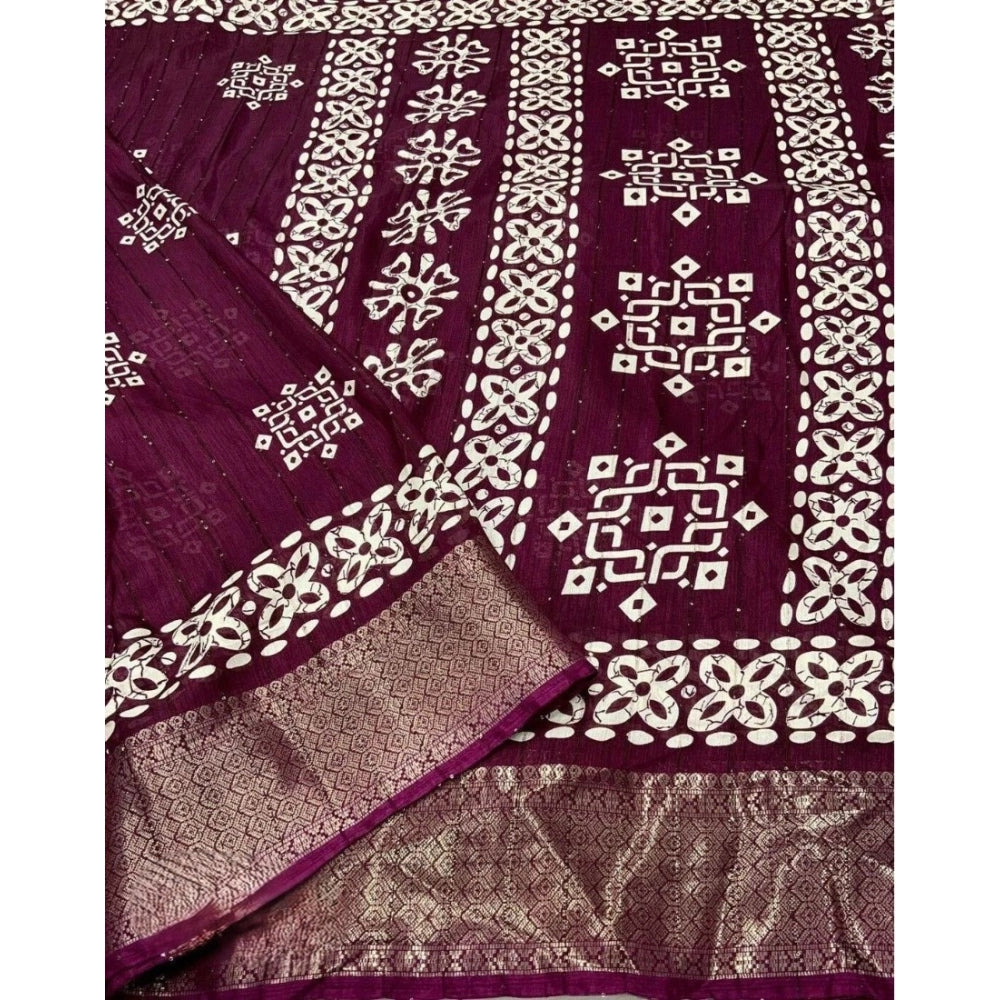 Women'S Cotton Silk Printed Saree With Unstitched Blouse 5.5Mt