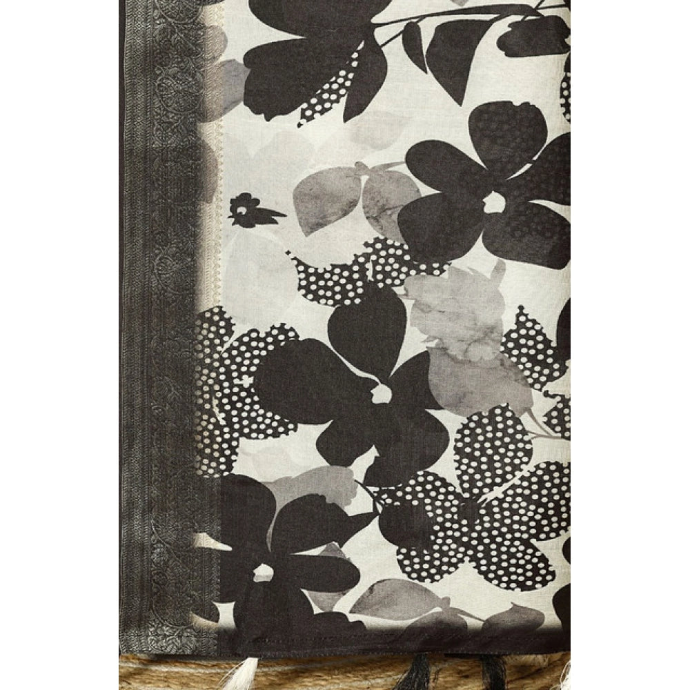 Women'S Cotton Silk Floral Printed Saree With Unstitched Blous