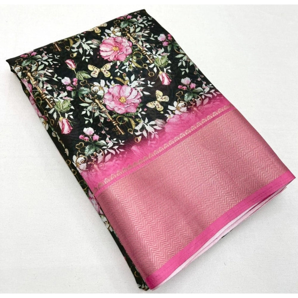 Women'S Cotton Silk Floral Printed Saree With Unstitched Blous