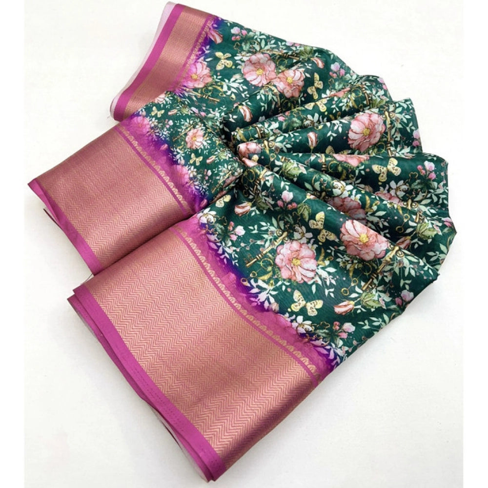 Women'S Cotton Silk Floral Printed Saree With Unstitched Blous