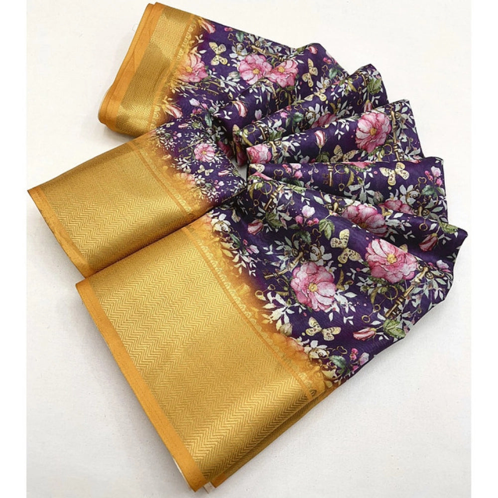 Women'S Cotton Silk Floral Printed Saree With Unstitched Blous