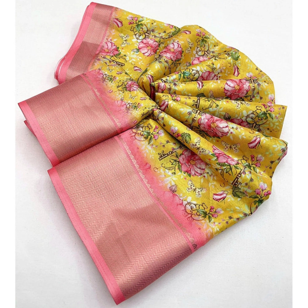 Women'S Cotton Silk Floral Printed Saree With Unstitched Blous