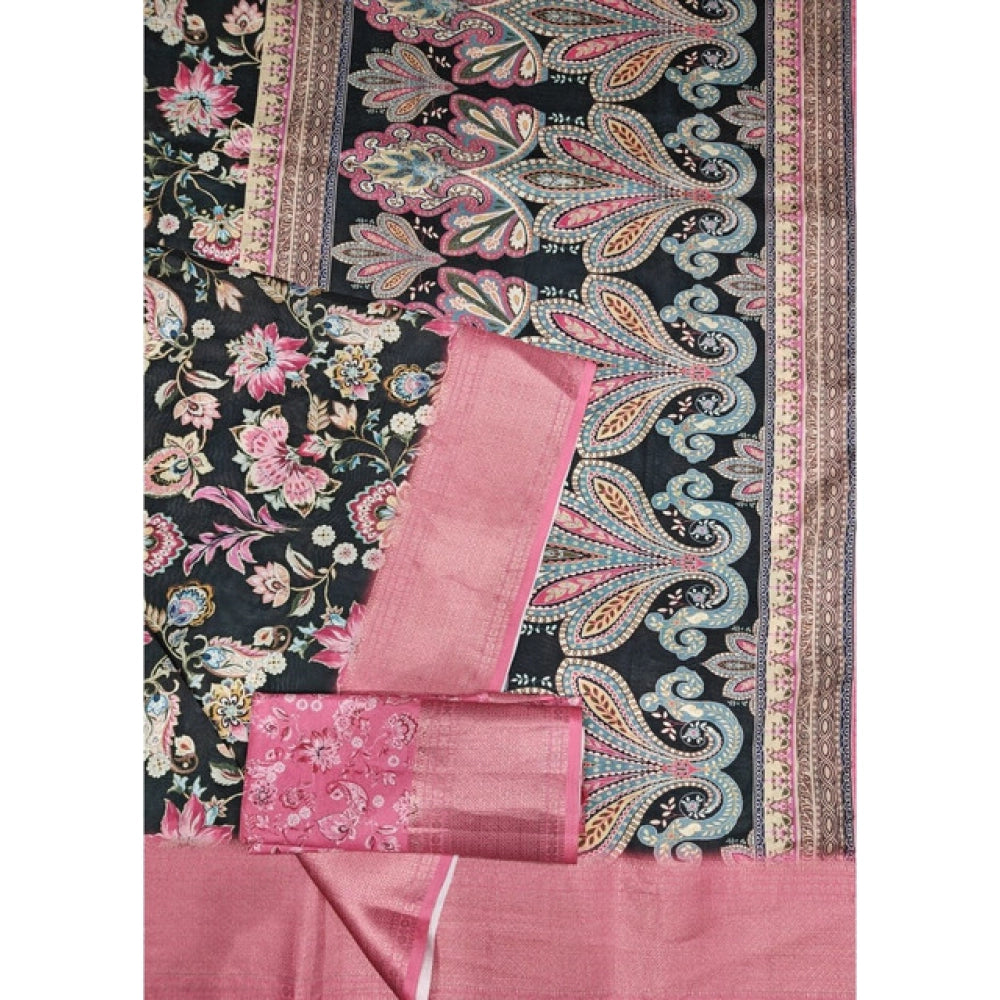 Women'S Cotton Silk Floral Printed Saree With Unstitched Blous