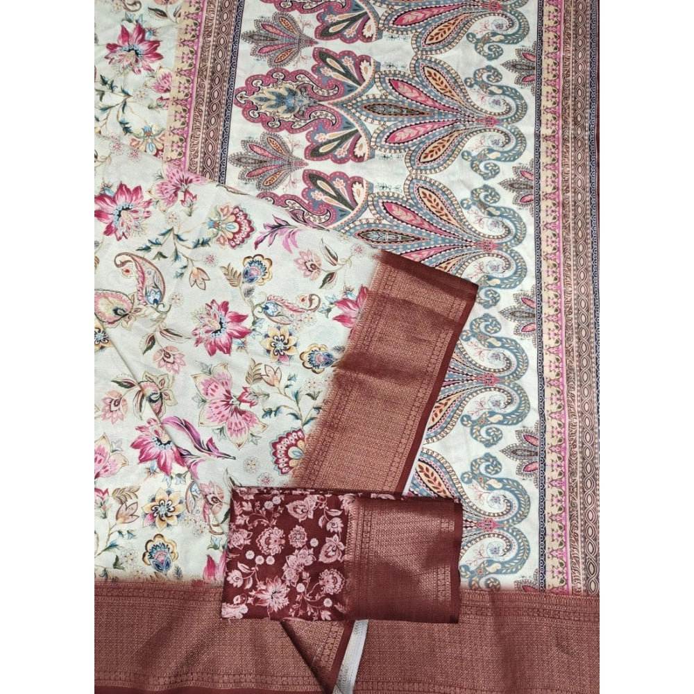 Women'S Cotton Silk Floral Printed Saree With Unstitched Blous