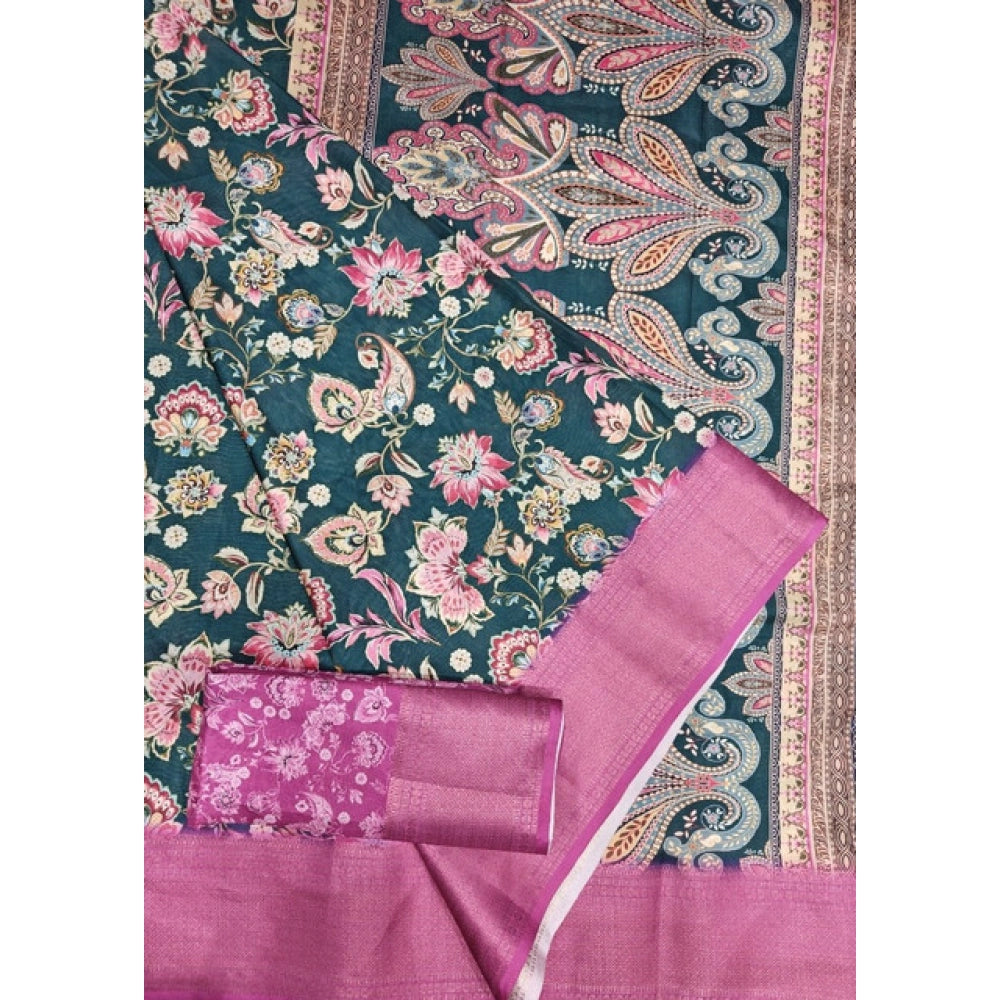 Women'S Cotton Silk Floral Printed Saree With Unstitched Blous