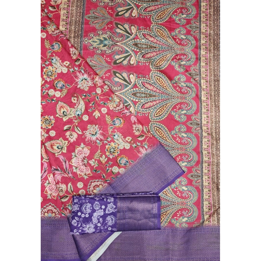 Women'S Cotton Silk Floral Printed Saree With Unstitched Blous
