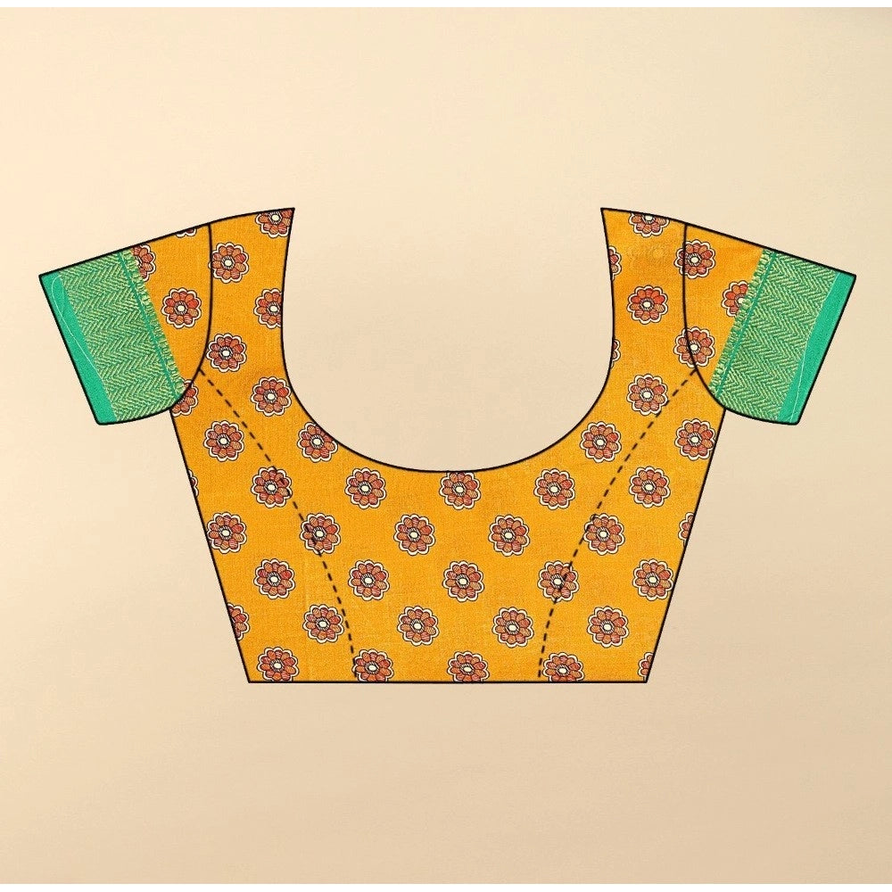 Women'S Cotton Silk Printed Saree With Unstitched Blouse 5.5Mt