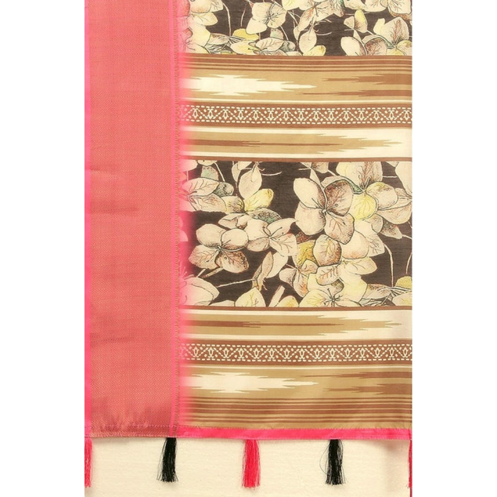 Women'S Cotton Silk Floral Printed Saree With Unstitched Blous