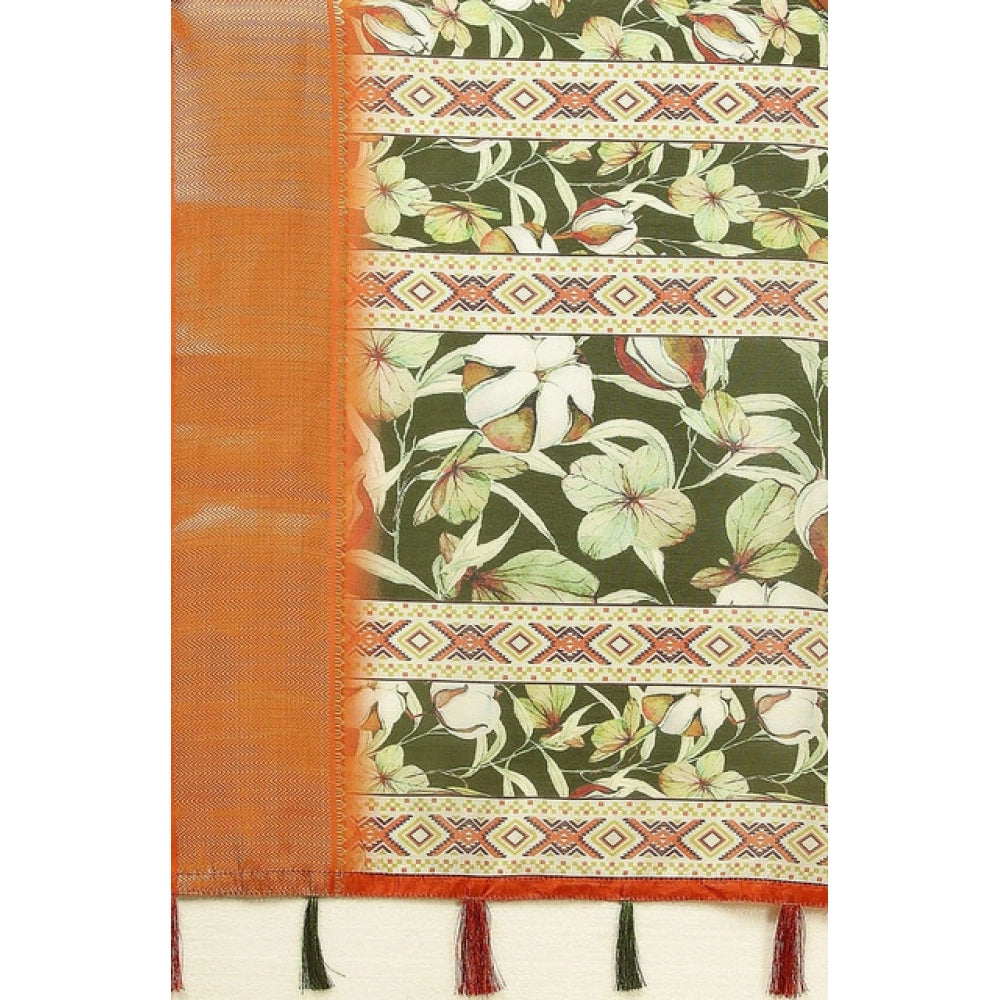Women'S Cotton Silk Floral Printed Saree With Unstitched Blous