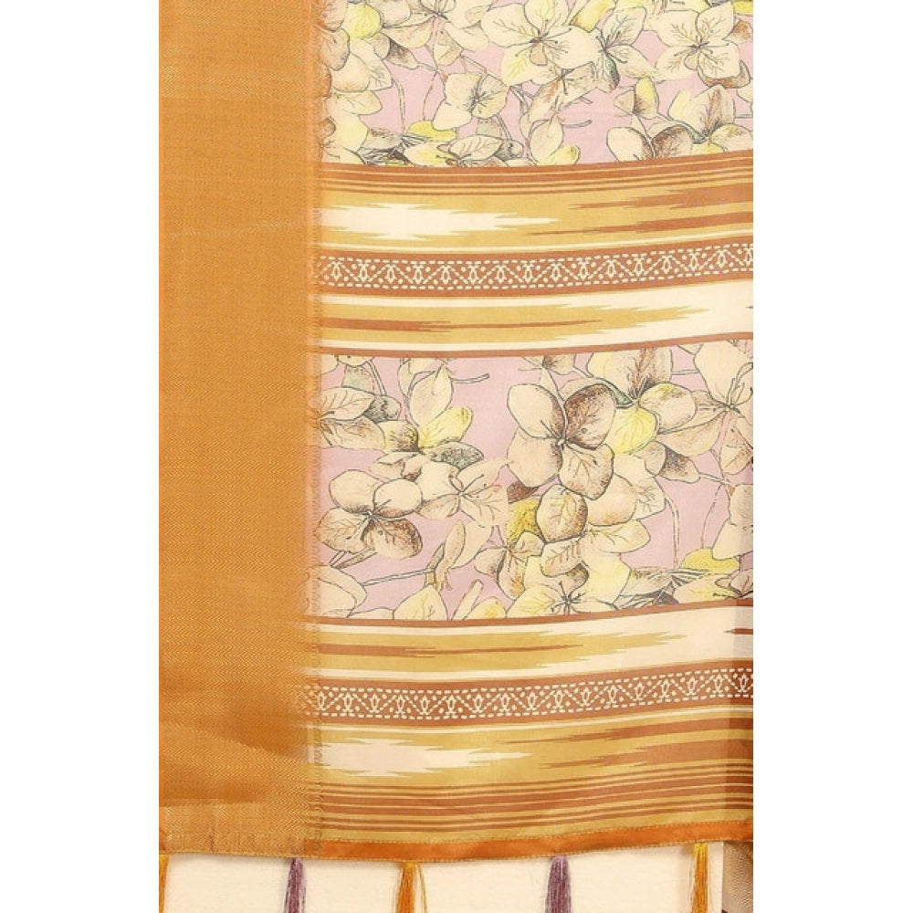 Women'S Cotton Silk Floral Printed Saree With Unstitched Blous