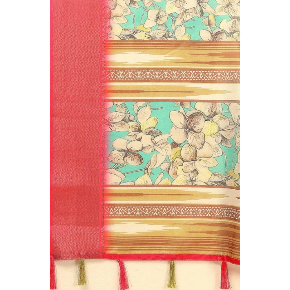 Women'S Cotton Silk Floral Printed Saree With Unstitched Blous