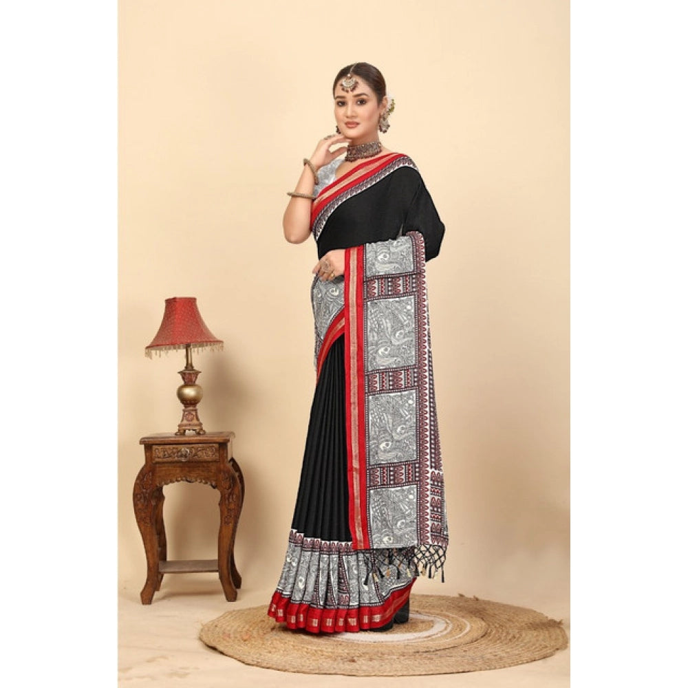 Women'S Cotton Silk Printed Saree With Unstitched Blouse 5.5Mt