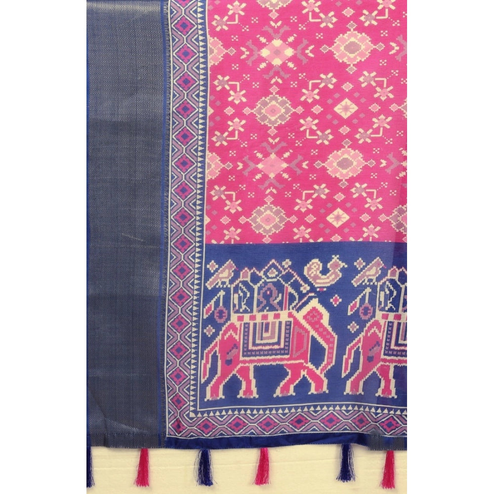 Women'S Cotton Silk Printed Saree With Unstitched Blouse 5.5Mt