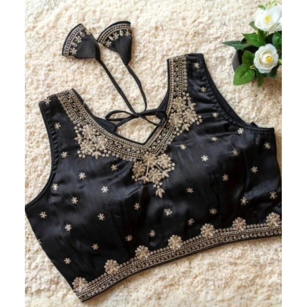 Women'S Silk Embroidered V-Neck Sleeveless Readymade Padded Bl