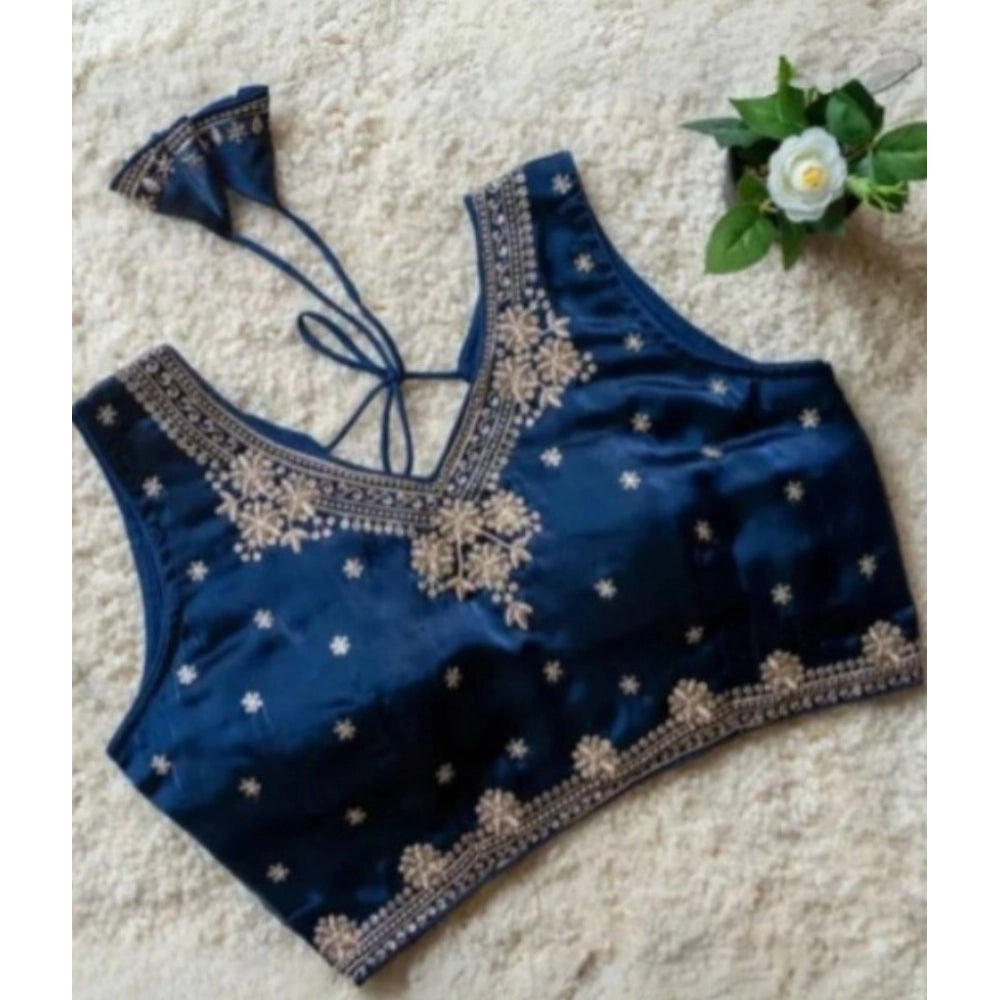 Women'S Silk Embroidered V-Neck Sleeveless Readymade Padded Bl