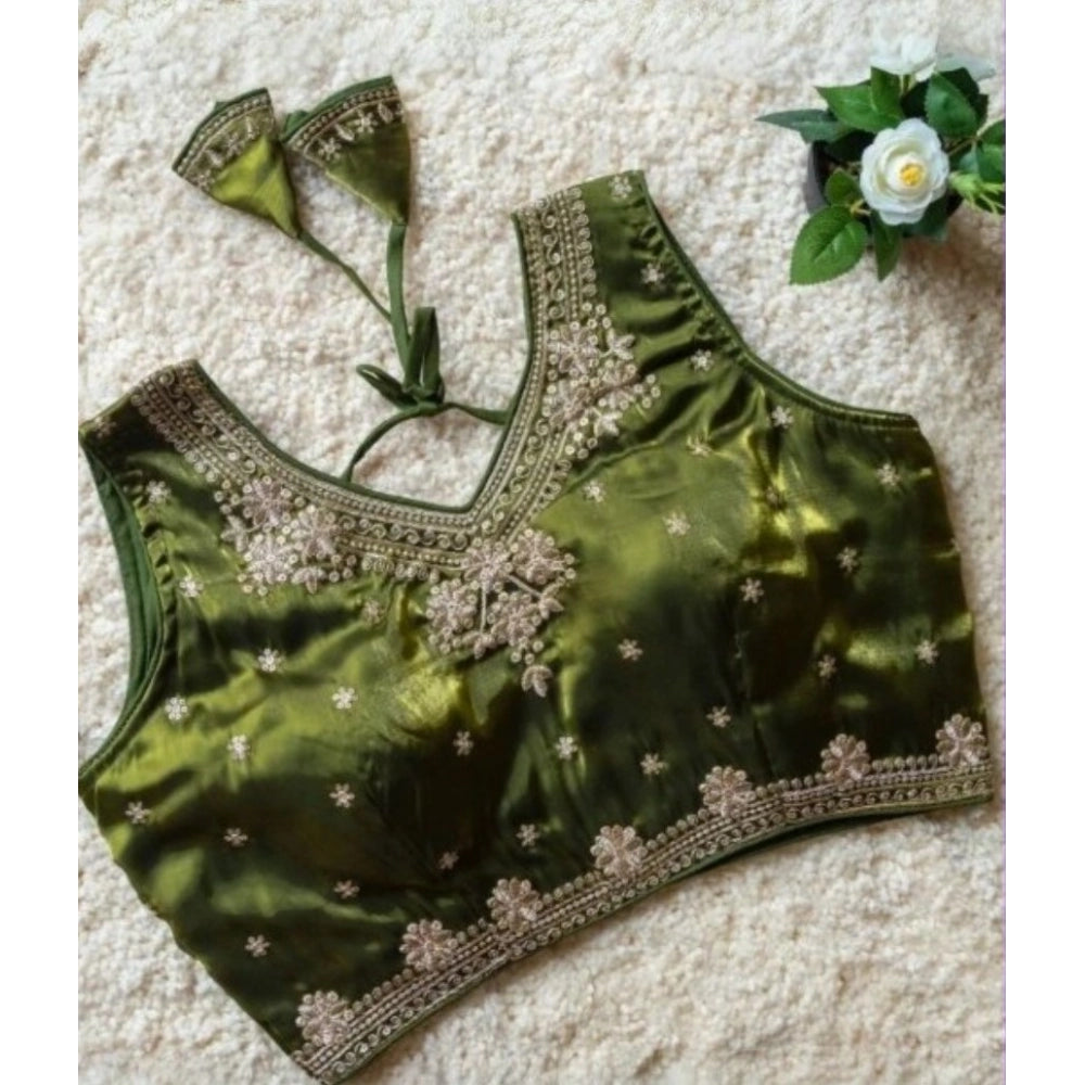 Women'S Silk Embroidered V-Neck Sleeveless Readymade Padded Bl