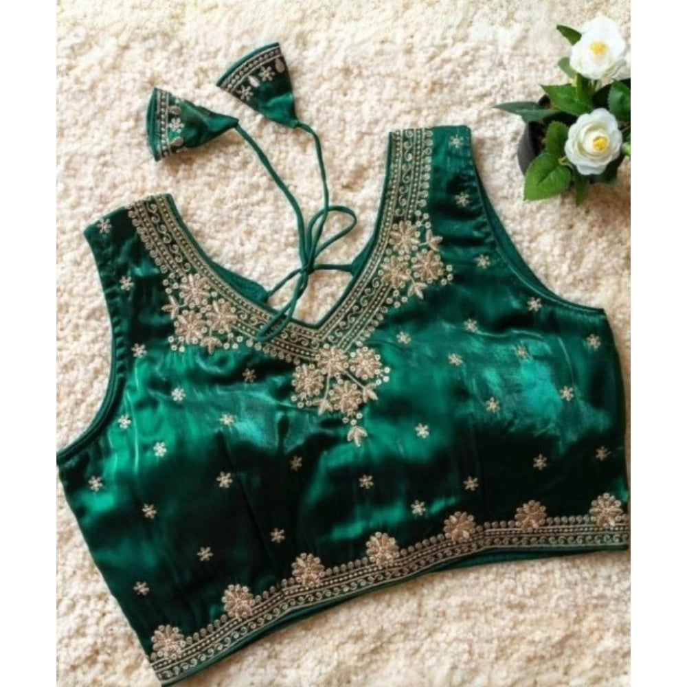Women'S Silk Embroidered V-Neck Sleeveless Readymade Padded Bl