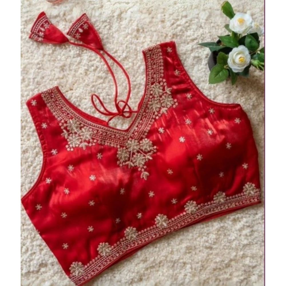 Women'S Silk Embroidered V-Neck Sleeveless Readymade Padded Bl
