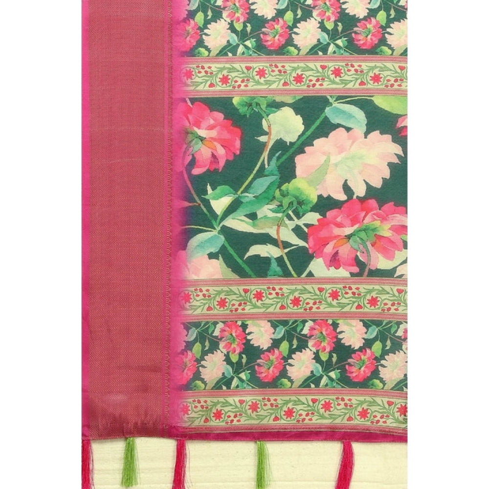 Women'S Cotton Silk Floral Printed Saree With Unstitched Blous