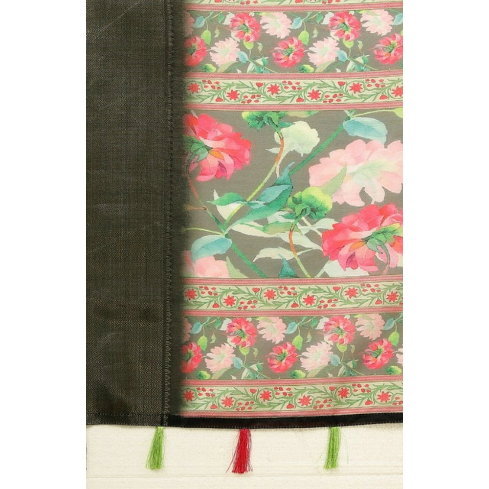 Women'S Cotton Silk Floral Printed Saree With Unstitched Blous