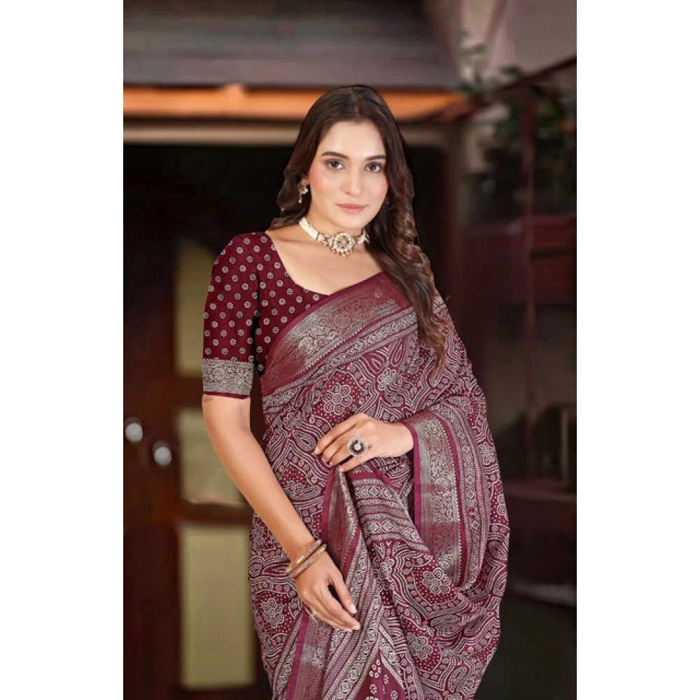 Women'S Cotton Silk Floral Printed Saree With Unstitched Blous
