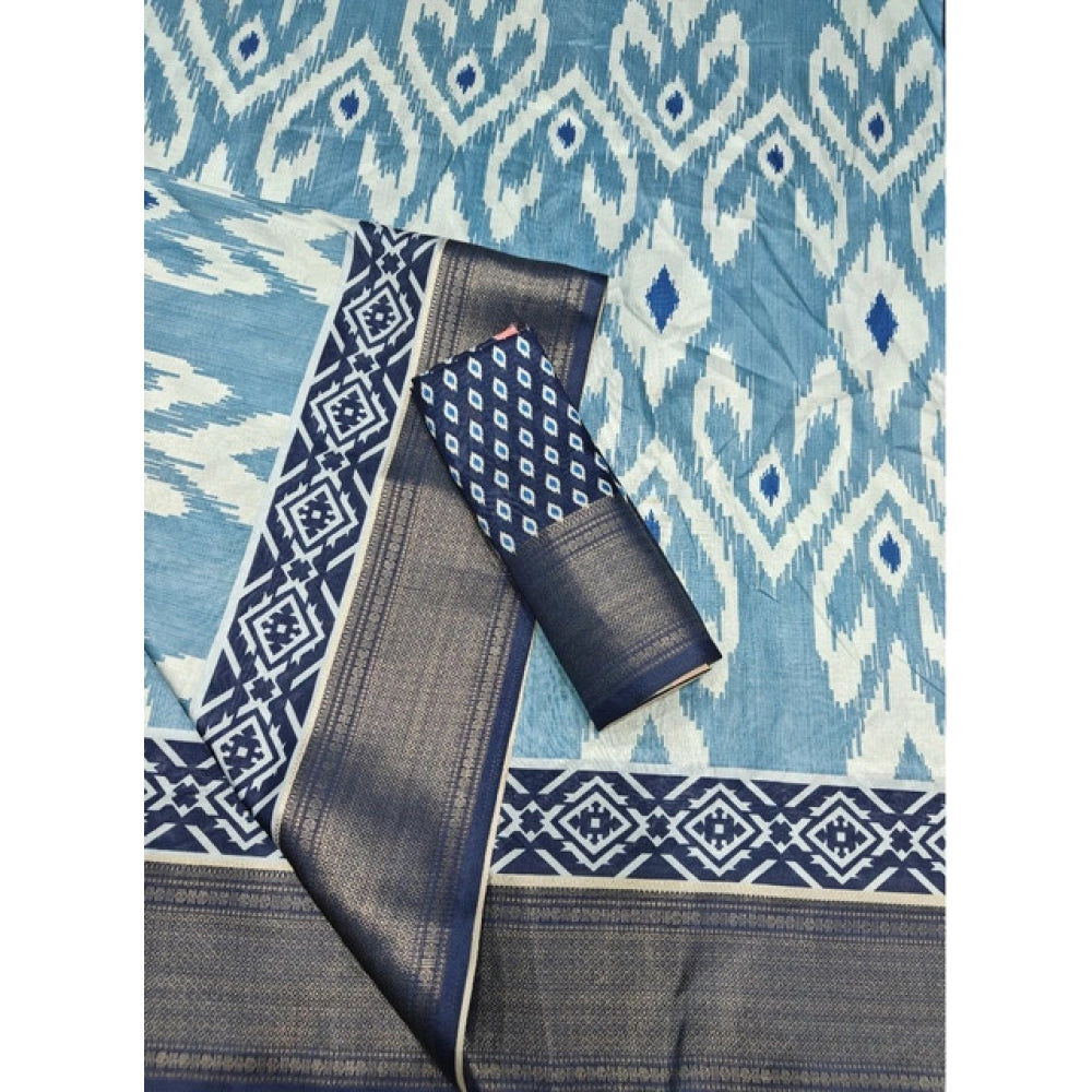 Women'S Cotton Silk Printed Saree With Unstitched Blouse 5.5Mt