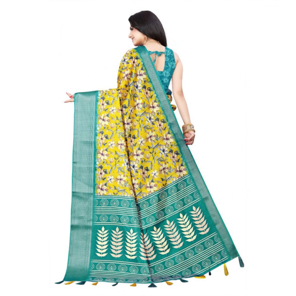 Women'S Cotton Silk Floral Printed Saree With Unstitched Blous