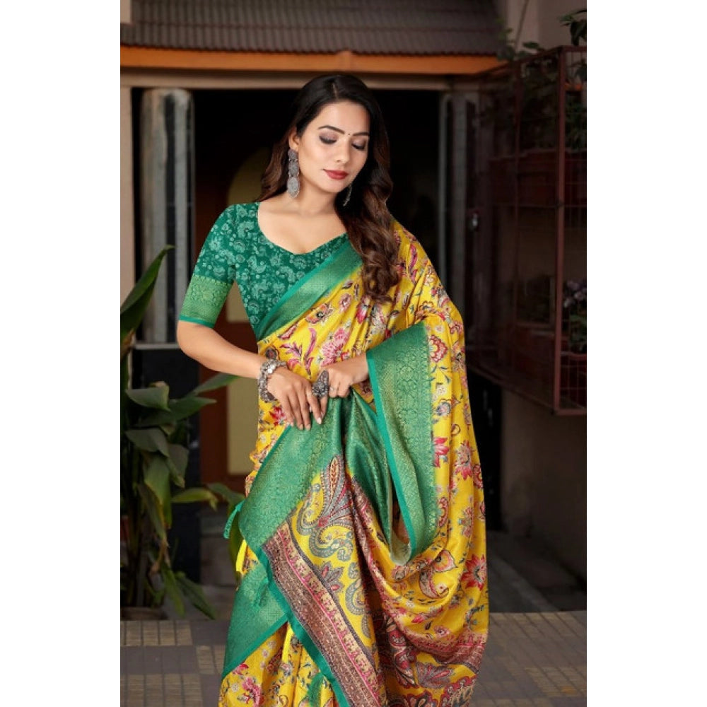 Women'S Cotton Silk Floral Printed Saree With Unstitched Blous