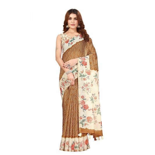 Women'S Cotton Silk Floral Printed Saree With Unstitched Blous