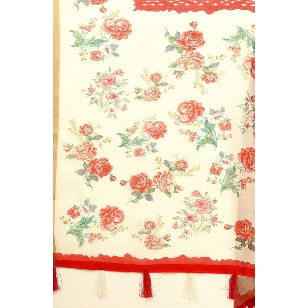 Women'S Chanderi Floral Printed Saree With Unstitched Blouse 5
