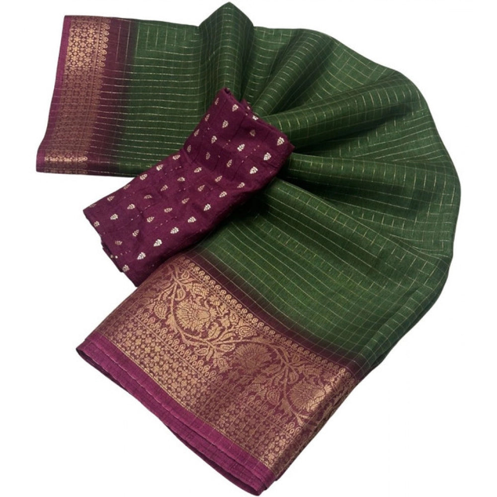 Women'S Cotton Blend Checkered Saree With Unstitched Blouse 5.
