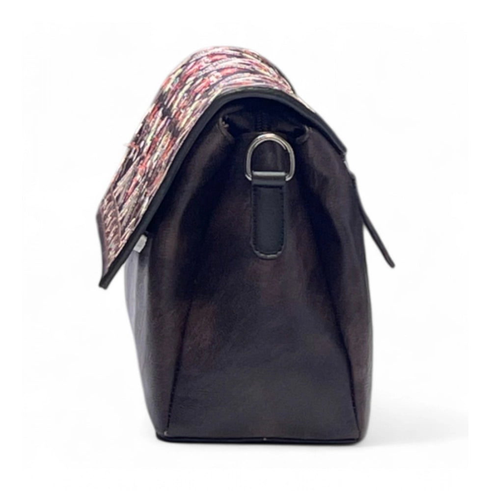 Women's Polyurethane Floral Embroidered Crossbody Sling Bag with Adjustable & Removable Strap (Coffee)
