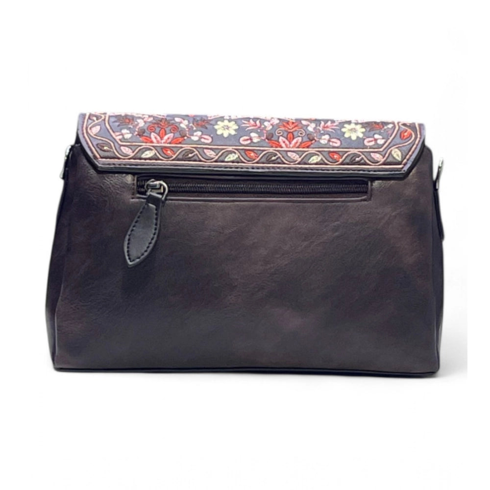 Women's Polyurethane Floral Embroidered Crossbody Sling Bag with Adjustable & Removable Strap (Coffee)