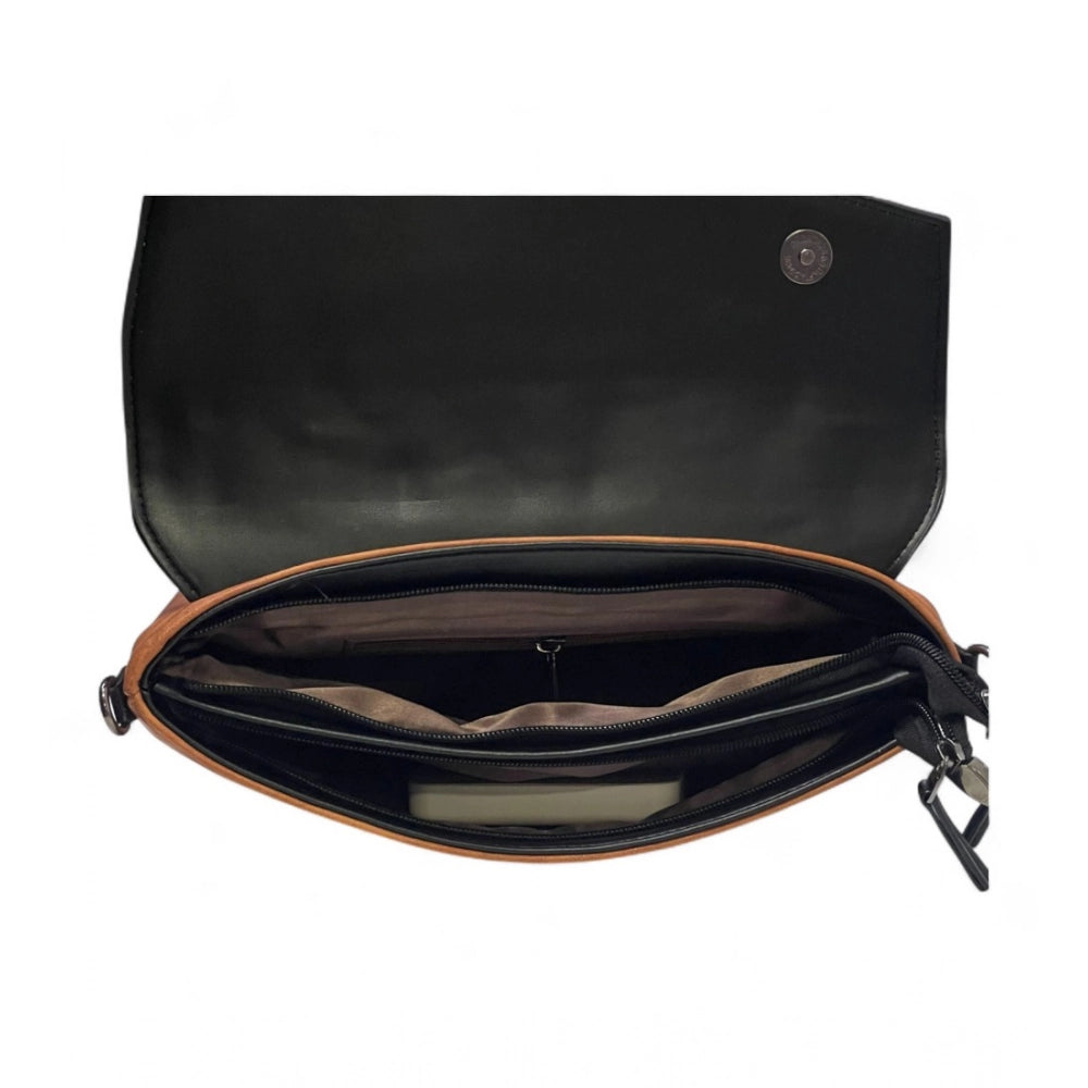 Women's Polyurethane Floral Embroidered Crossbody Sling Bag with Adjustable & Removable Strap (Black)