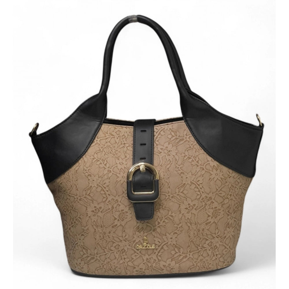 Women's Polyurethane Textured Two-Tone Tote Handbag with Adjustable & Removable Strap (Beige)