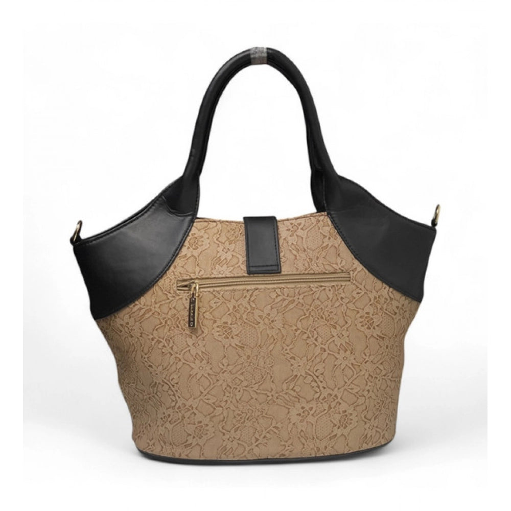 Women's Polyurethane Textured Two-Tone Tote Handbag with Adjustable & Removable Strap (Beige)