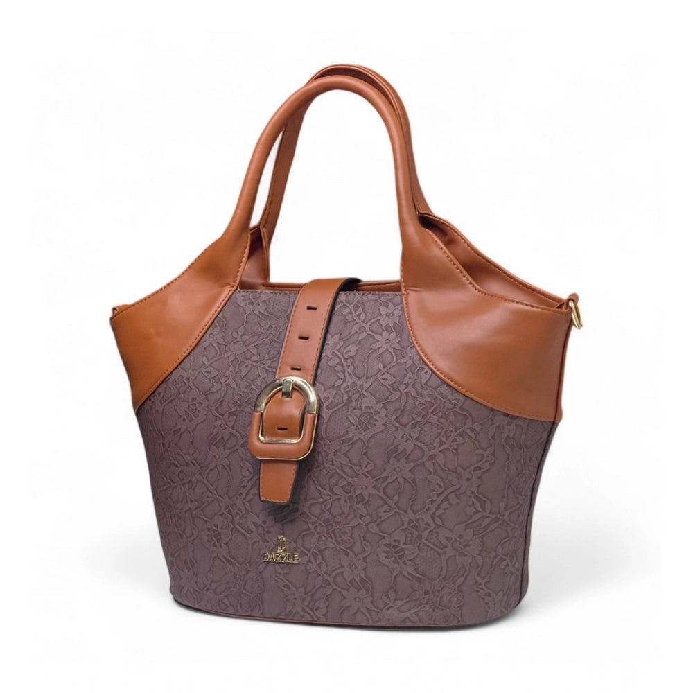Women's Polyurethane Textured Two-Tone Tote Handbag with Adjustable & Removable Strap (Dark Brown)