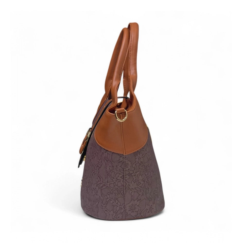 Women's Polyurethane Textured Two-Tone Tote Handbag with Adjustable & Removable Strap (Dark Brown)