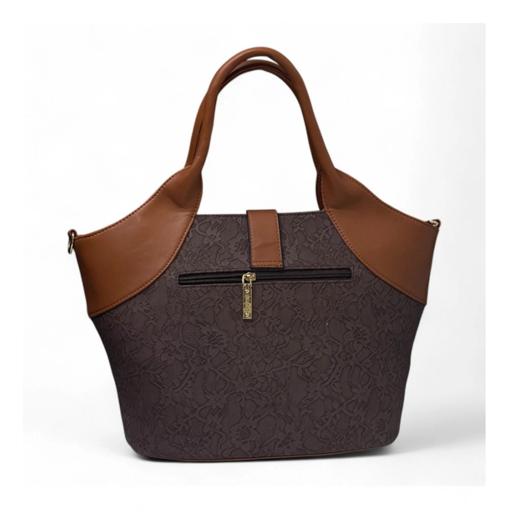 Women's Polyurethane Textured Two-Tone Tote Handbag with Adjustable & Removable Strap (Dark Brown)