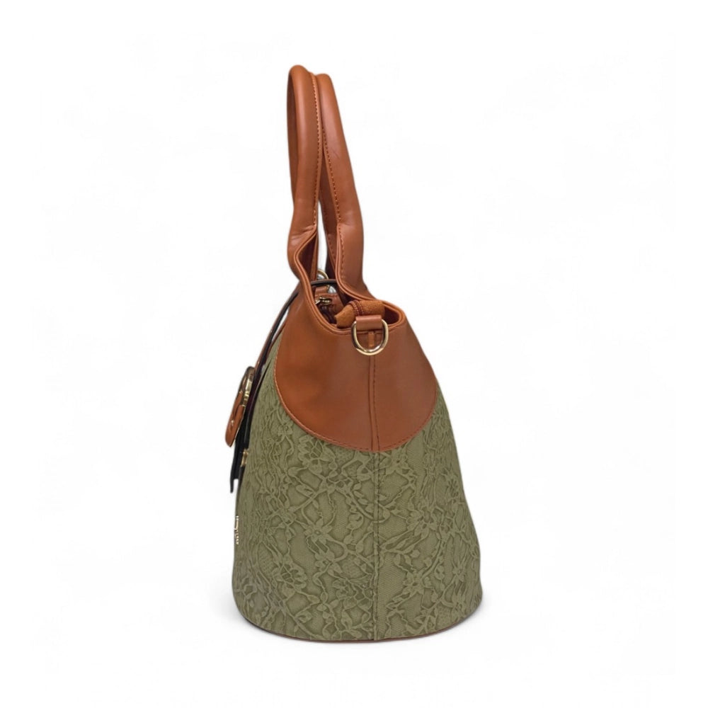 Women's Polyurethane Textured Two-Tone Tote Handbag with Adjustable & Removable Strap (Green)