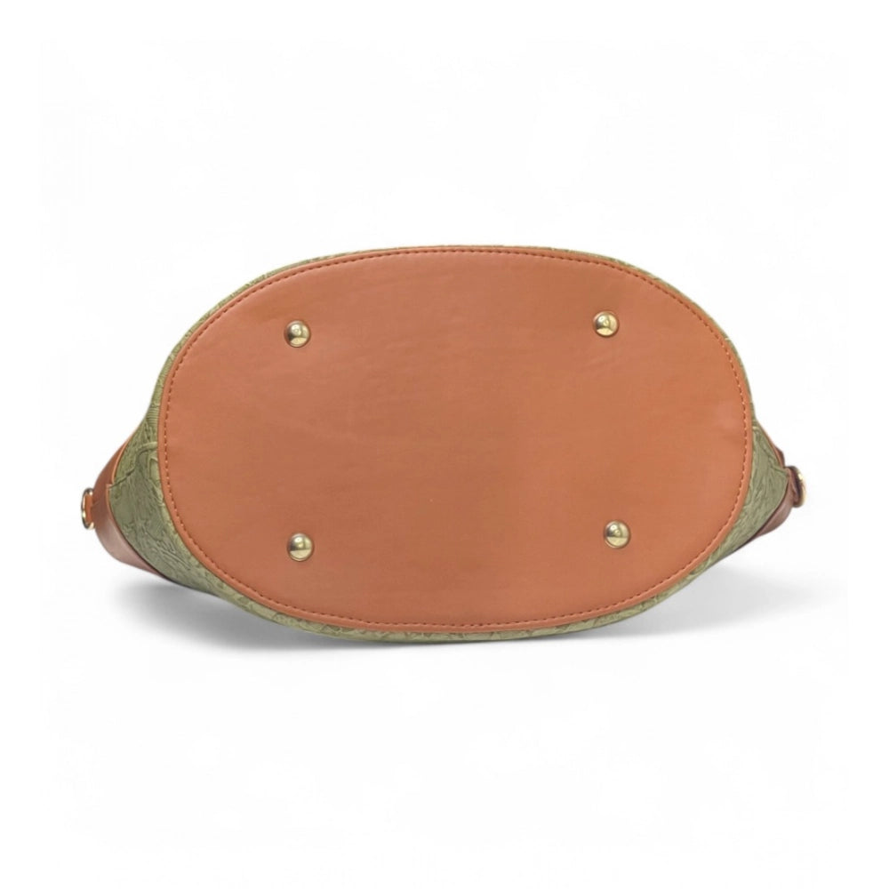 Women's Polyurethane Textured Two-Tone Tote Handbag with Adjustable & Removable Strap (Green)
