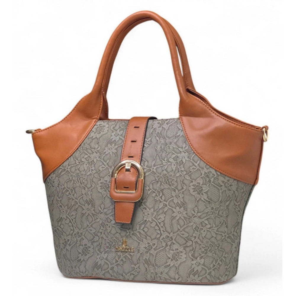 Women's Polyurethane Textured Two-Tone Tote Handbag with Adjustable & Removable Strap (Grey)