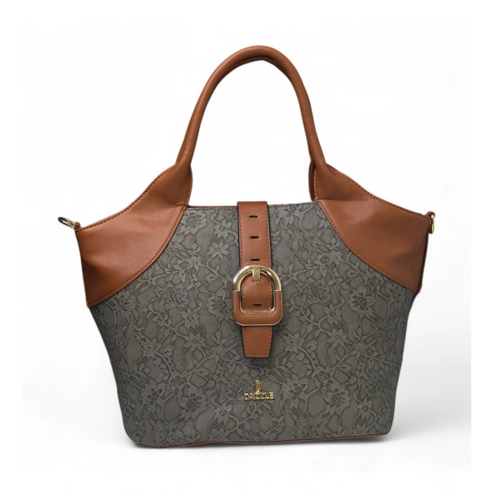 Women's Polyurethane Textured Two-Tone Tote Handbag with Adjustable & Removable Strap (Grey)