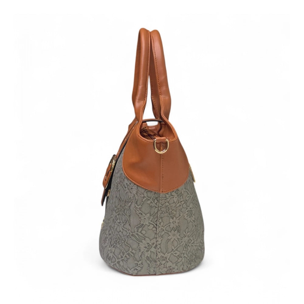 Women's Polyurethane Textured Two-Tone Tote Handbag with Adjustable & Removable Strap (Grey)