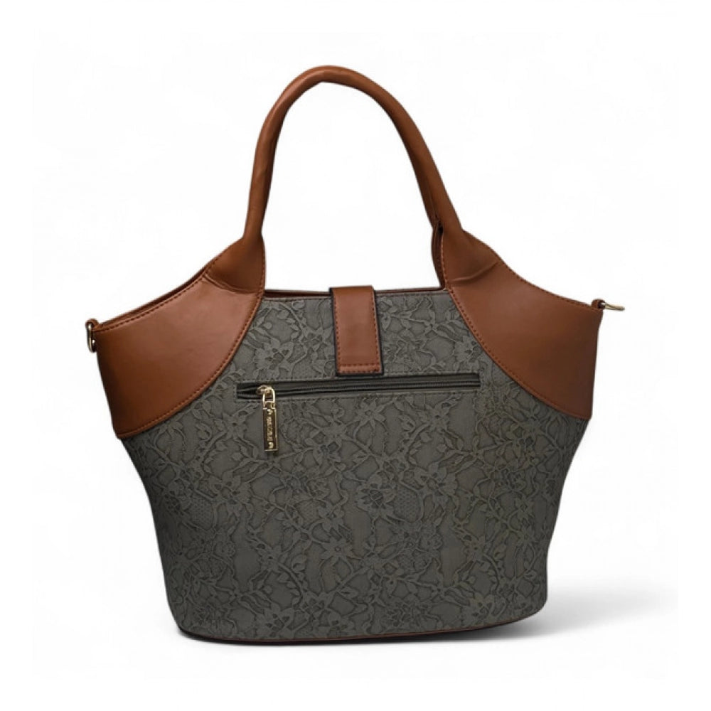 Women's Polyurethane Textured Two-Tone Tote Handbag with Adjustable & Removable Strap (Grey)