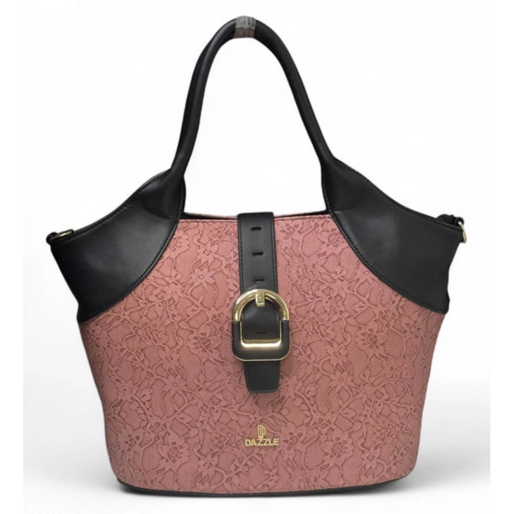 Women's Polyurethane Textured Two-Tone Tote Handbag with Adjustable & Removable Strap (Pink)
