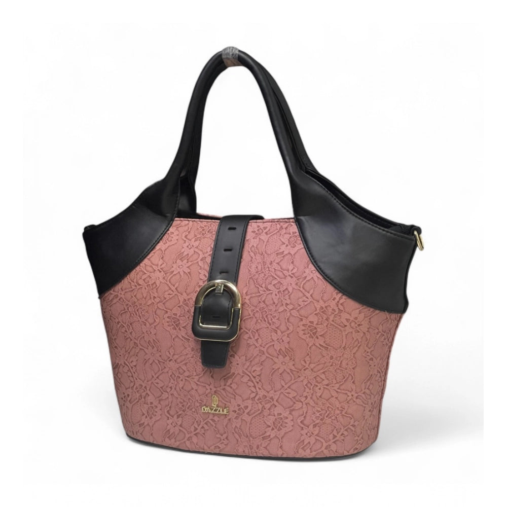 Women's Polyurethane Textured Two-Tone Tote Handbag with Adjustable & Removable Strap (Pink)