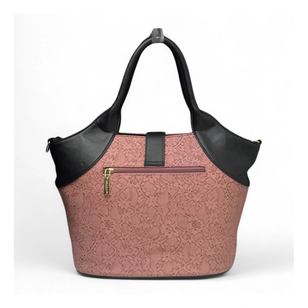 Women's Polyurethane Textured Two-Tone Tote Handbag with Adjustable & Removable Strap (Pink)