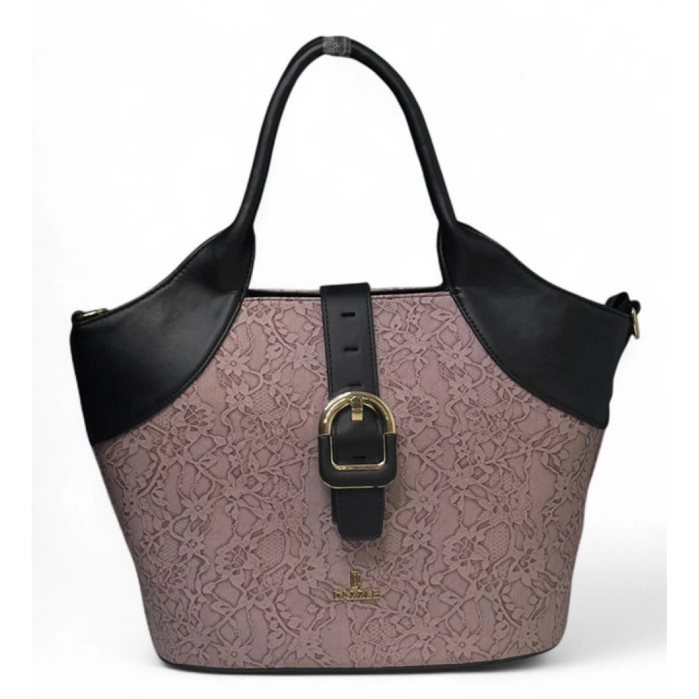 Women's Polyurethane Textured Two-Tone Tote Handbag with Adjustable & Removable Strap (Purple)