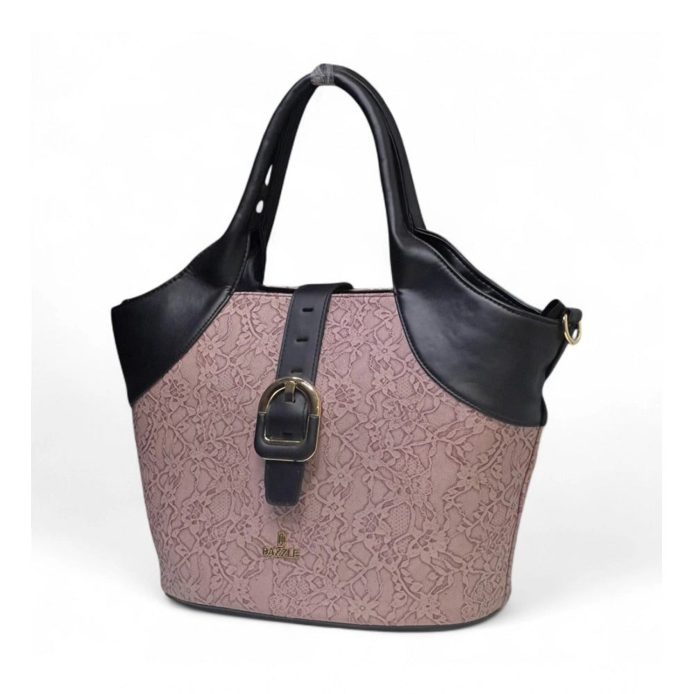 Women's Polyurethane Textured Two-Tone Tote Handbag with Adjustable & Removable Strap (Purple)